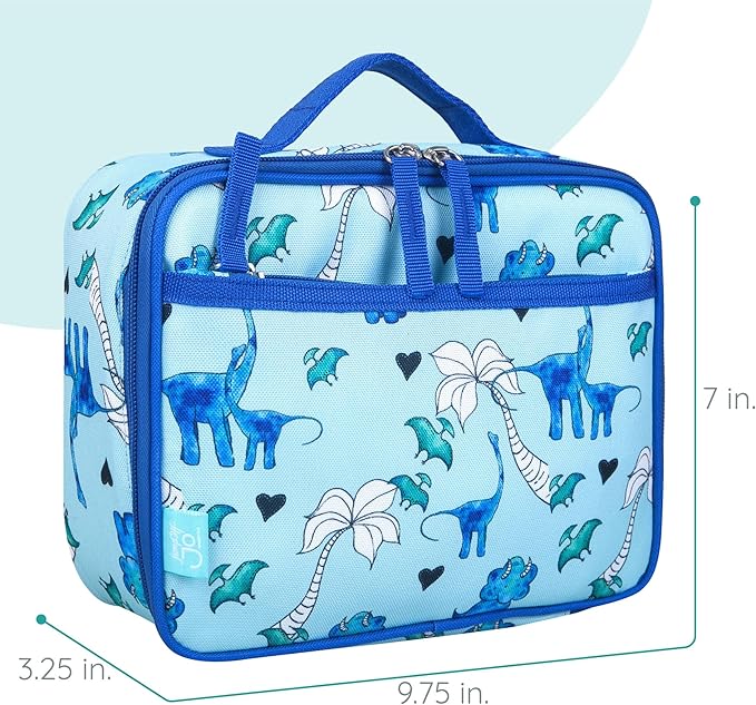 Wildkin JumpOff Jo Insulated Lunch Box ??Durable, Reusable for Kids ??Blue Dino