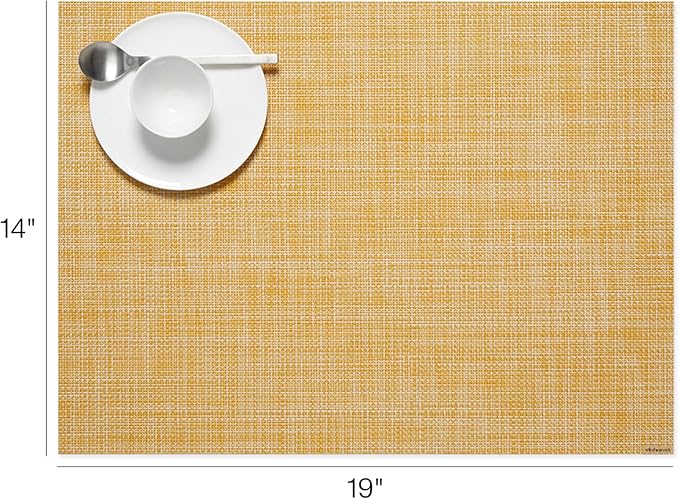 Chilewich Mini Basketweave Placemats in Ochre - Set of 4 - Easy Care Woven Tabletop Textiles - Indoor/Outdoor - 19" x 14" Rectangle