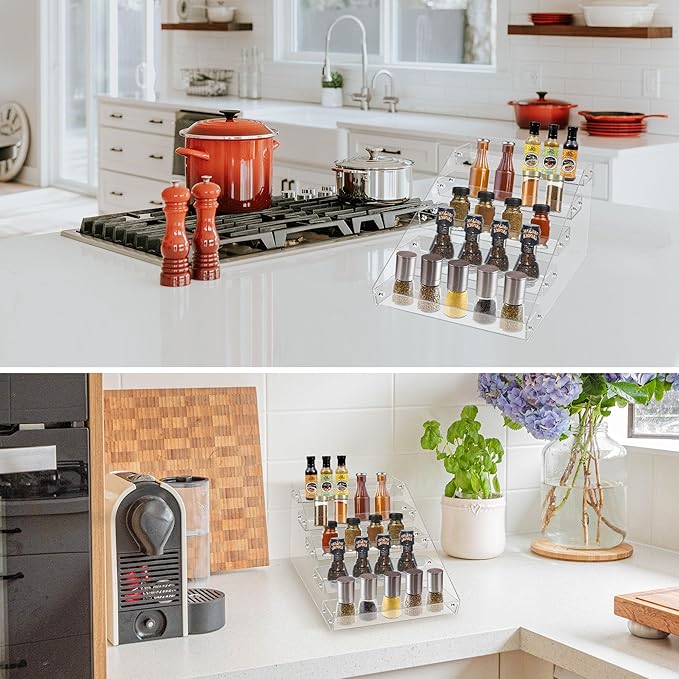 2-pack Spice Rack, 5-tier Clear Acrylic Vertical Shelves Organizer for Countertop, Cabinet, Pantry, Kitchen Organization & Storage