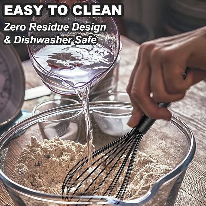 Anaeat Kitchen Whisk Set of 5, Perfect for Non-Stick Cookware, Egg Beater Milk Blender for Whisking, Cooking, Baking - 5"+7" Mini Wire Whisk and 9''+11''+12'' Silicone Balloon Whisks (Black)