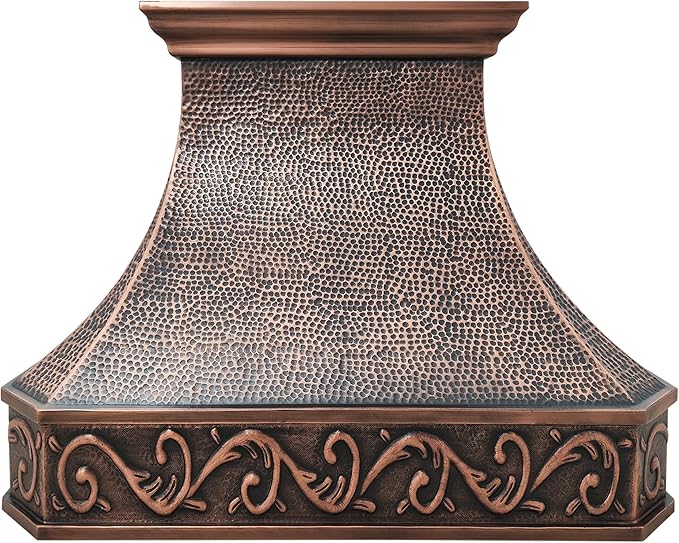 CT Copper Tailor Copper Vent Hood Wall Mount,30'' W,36''H, 610 CFM Exhaust Fan,Stainless Steel Vent,LED Light,Dishwasher-Safe Baffle Filters,Heavy Hammered-Medium Patina,VH3A