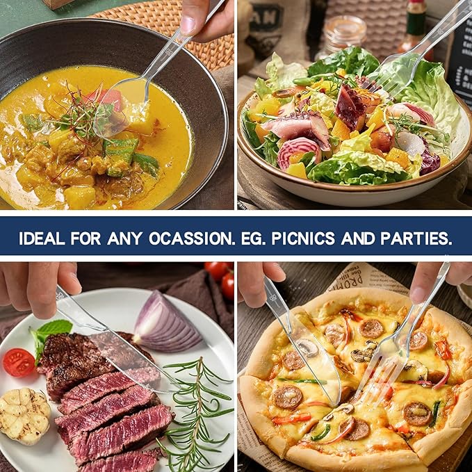 100 Count Extra Heavy Duty Clear Plastic Forks Disposable, BPA-Free, Heat Resistant, Durable Disposable Forks Bulk for Catering & Events ?갥arty Supplies
