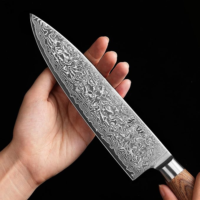 Wakoli EDIB Pro Damascus Chef Knife ??Japanese Style Kitchen Knife | 7.9-Inch Genuine Damascus Steel Blade with VG10 Core | Ergonomic Pakkawood Handle | Professional Cooking Tool