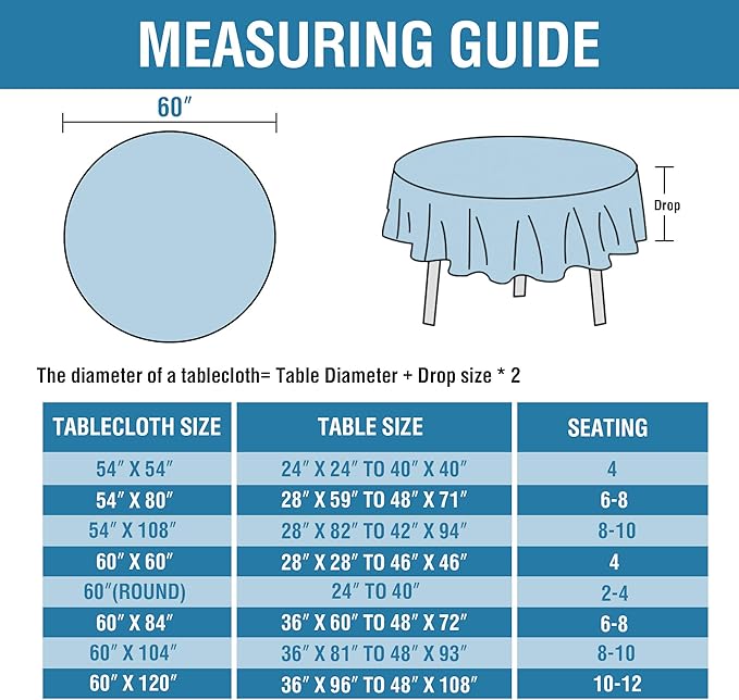 H.VERSAILTEX Linen Textured Table Cloths Round 60 Inch Premium Solid Tablecloth Spill-Proof Waterproof Table Cover for Dining Buffet Feature Extra Soft and Thick Fabric Wrinkle Free, Aqua