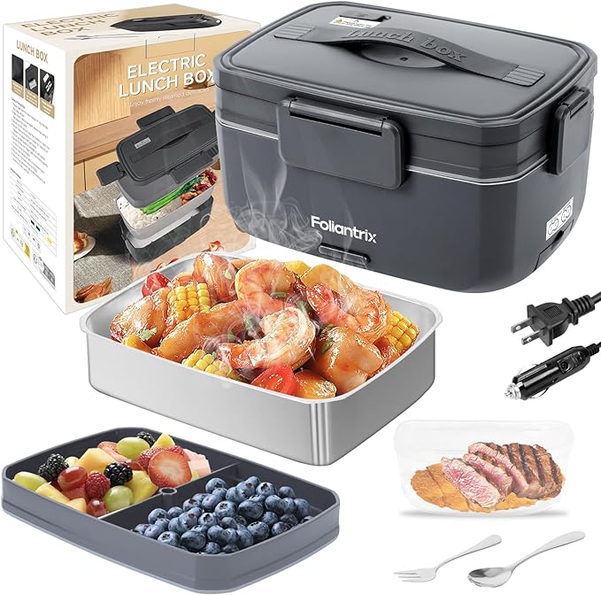 Foliantrix Heated Lunch Box 90W Electric Lunch Box for Adults with 2L Stainless Steel Container Portable Food Warmer for Men/Car/Truck/Work/Travel Loncheras Para Hombres De Trabajo 12/24/110v