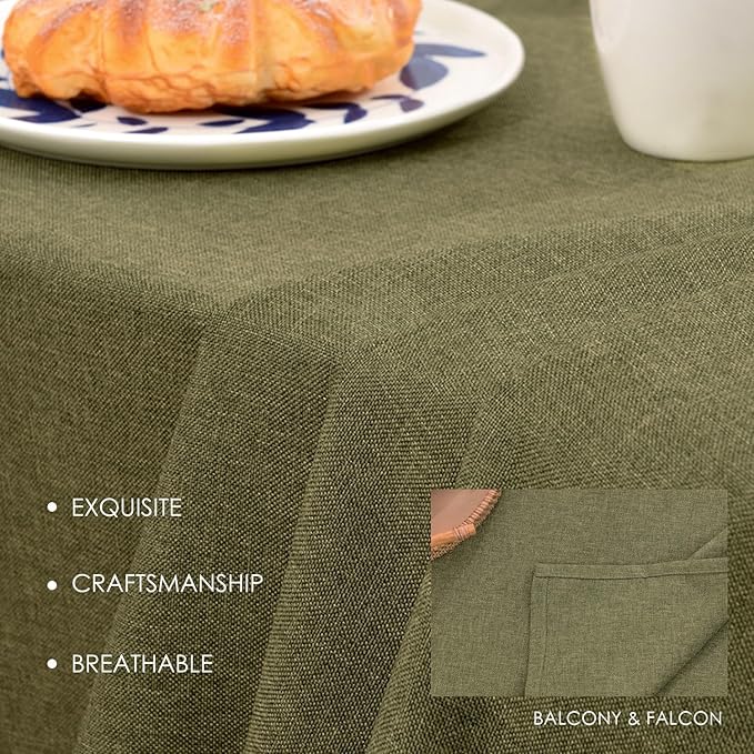 BALCONY & FALCON Table Cloth ??Waterproof, Wrinkle Resistant & Washable Rectangle Tablecloth and Table Cover for Dining Room, Kitchen, Outdoor, Party & Birthday Use (Olive, 47" x 63")