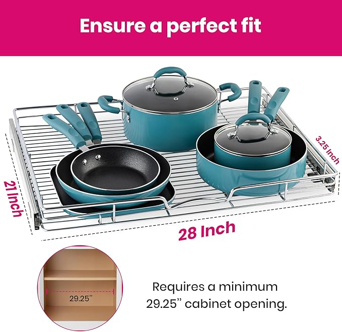 HOLDN??STORAGE Pull Out Cabinet Organizer, Heavy Duty Caddy w/Lifetime Limited Warranty - 28?쓂 x 21?쒭 - Requires At Least 29-1/4??Cabinet Opening, Steel Metal Cabinet Drawers Slide Out, Chrome
