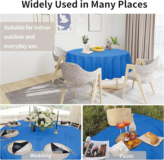 Easy-Going Faux Linen Waterproof Spill-Proof Tablecloth Stain Resistant Round Table Cloth Wrinkle Free Decorative Fabric for Kitchen, Dining, Party, Weddings, Restaurants (70 in-Round, Royal Blue)
