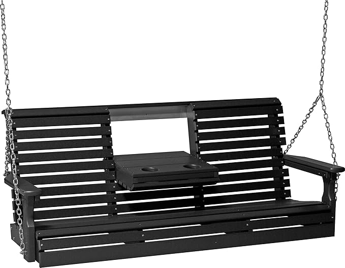 LuxCraft Rollback 5ft Recycled Plastic Plain Porch Swing with Flip Down Center Console