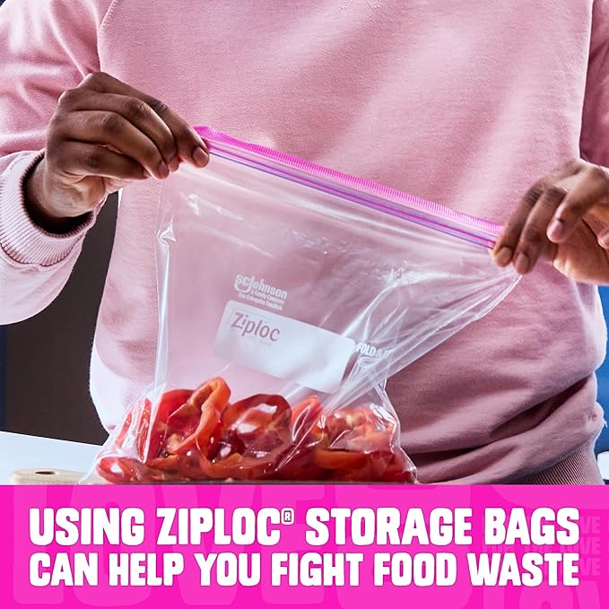 Ziploc 2 Gallon Food Storage Bags, Grip 'n Seal Technology for Easier Grip, Open, and Close, 12 Bags Total