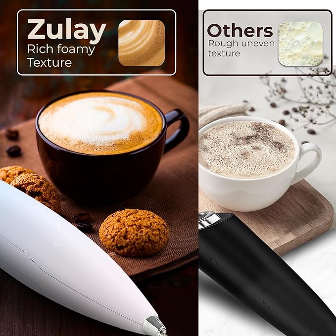 Zulay Kitchen Patented Tornado Triple Whisk Milk Frother with 4 Duracell Batteries ??Handheld Foam Maker for Coffee, Lattes, Matcha & Hot Chocolate ??Rich, Creamy Froth in Seconds