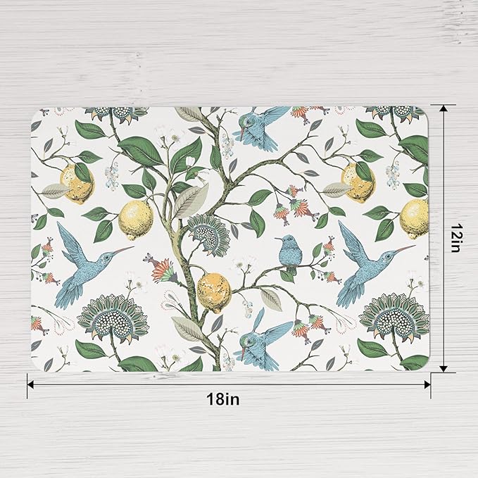 QIYI Placemats Set of 6, 12x18 Inch Faux Leather Place Mats for Kitchen Dinning, Heat Resistant Anti Slip Birds Table Mats, Waterproof Wipeable Washable Placemat Party Table D챕cor, Vintage Lemon Trees
