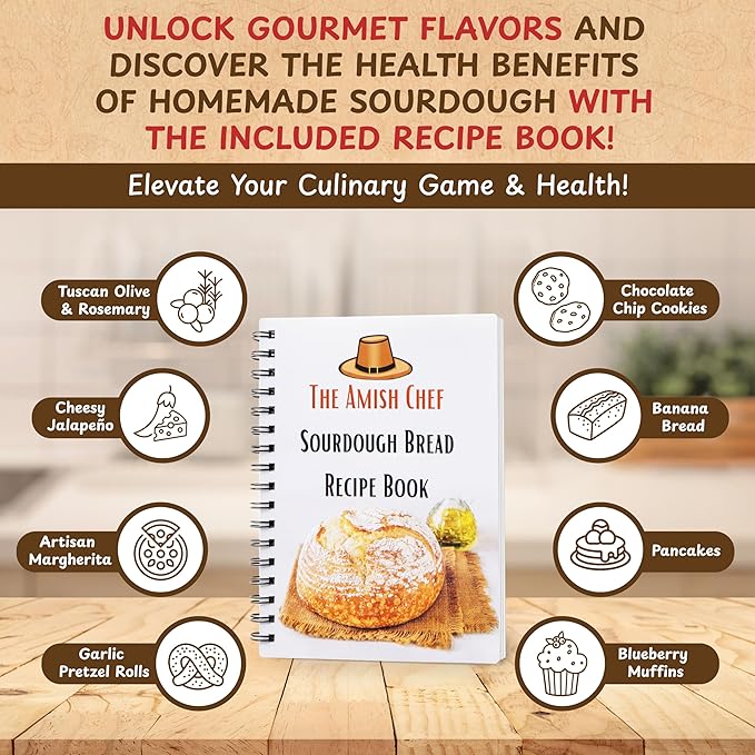 Complete Sourdough Bread Starter Kit, Glass Sourdough Starter Jar Kit & Tons of Sourdough Bread Baking Supplies - Sourdough Starter Kit Includes Sourdough Jar, Banneton Basket (2x Baskets and Jar)