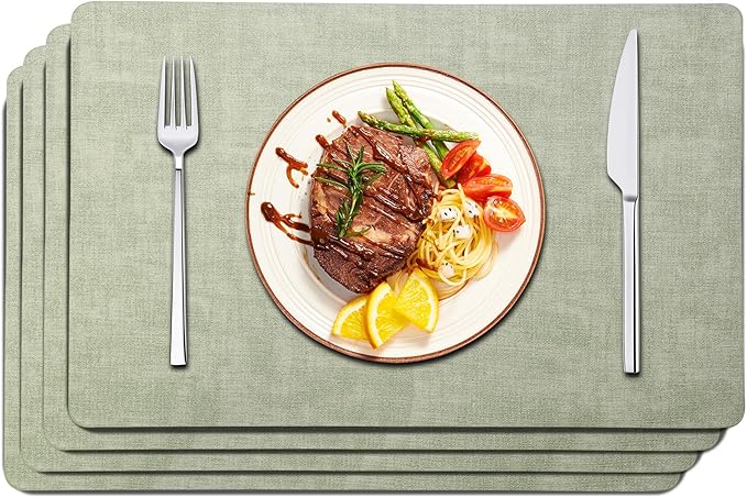 Maxpearl Faux Leather Placemats Set of 4, Waterproof - Wipe Clean - Heat Resistant - Anti Slip Dining Table Place Mats, Suitable for Indoor & Outdoor Use, 17?쇺쇒?2?쇺? Sage Green