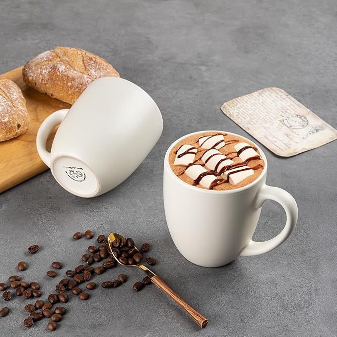 GBhome 12oz Coffee Mugs Set of 6, Large Ceramic Coffee Mugs for Man, Woman, Dad, Mom, Modern Coffee Mugs Set with handle for Tea/Latte/Cappuccino/Milk/Cocoa. Dishwasher&Microwave Safe,ivory
