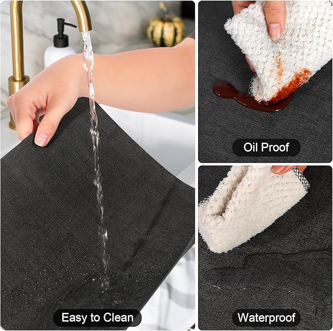 Boobezeen Faux Leather Placemats Set of 6, Heat Resistant Wipeable Washable Vinyl Place Mats, Waterproof Anti-Slip Dining Table Mats, Suitable for Indoor & Outdoor Use (Dark Grey)