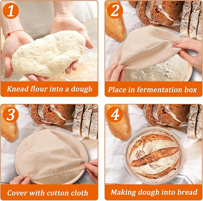 9 inch Round Banneton Bread Proofing Basket Sourdough Bread Baking Supplies Set of 5 Sourdough Starter Kit Baking Gifts
