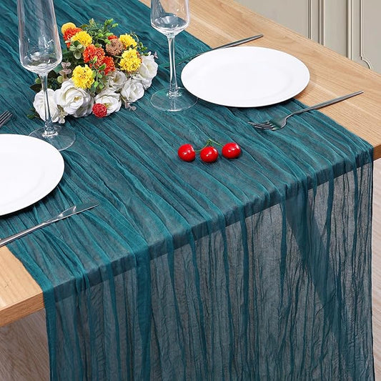1 Pack Cheesecloth Table Runner 10Ft Christmas Gauze Boho Table Runners for Wedding Decor Bridal Shower Decorations Baby Shower Party(35" x 120")