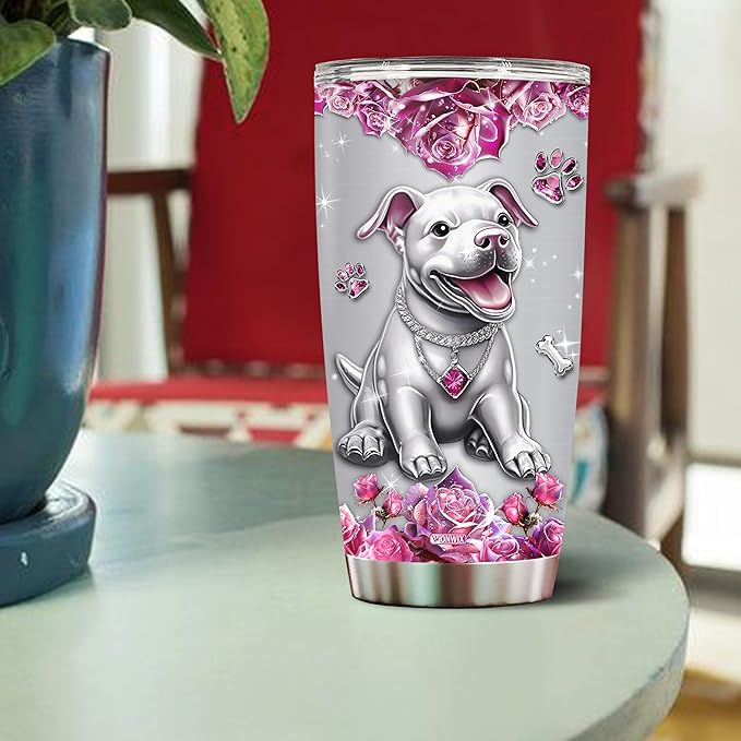 WONWIX Personalized Pitbull Gifts for Women Insulated Stainless Steel Coffee Mug Tumbler Water Bottle for Pitbulls Owners, Lovers, Wife, Daughter, Christmas, Birthday, Mother's Day, Valentine