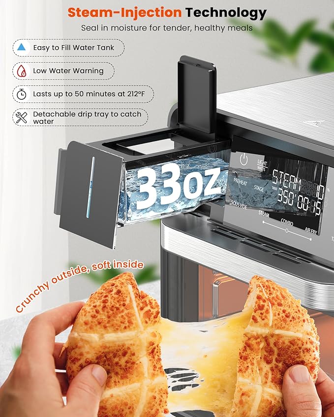 Nuwave Combi Steam Oven, Non-Toxic Stainless Steel Multi-Cooker with Air Fry, Steam, Sous Vide, Toast & More, 50-450째F Precision, 120 Presets, Moisture Control, Programmable, Easy to Clean