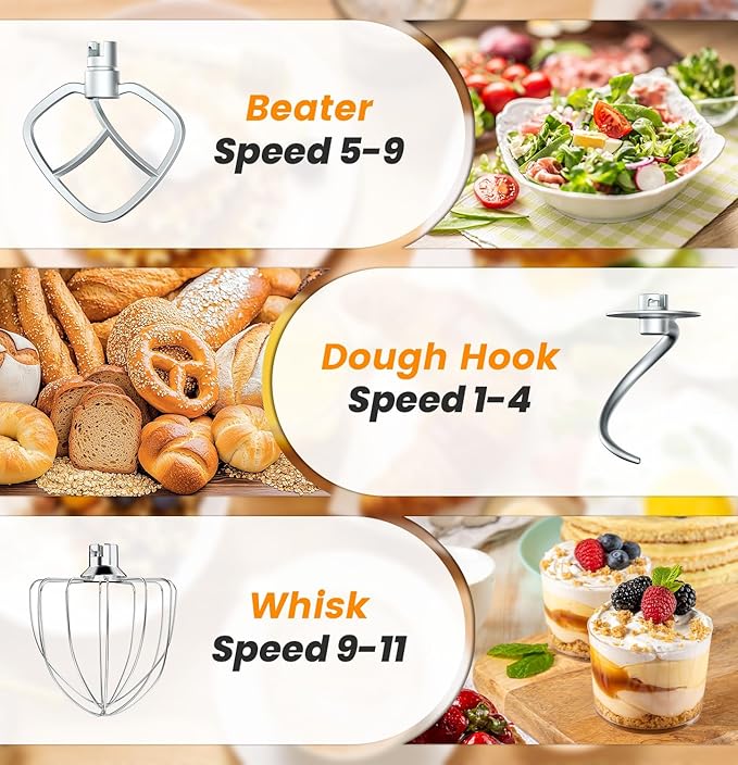 Stand Mixer 6QT Kitchen Mixer with LED Smart Touchscreen, 11-Speed Tilt-Head Mixer with Timer, 4 Preset Menus, Stainless Steel Bowl, Dough Hook, Whisk, Beater,White