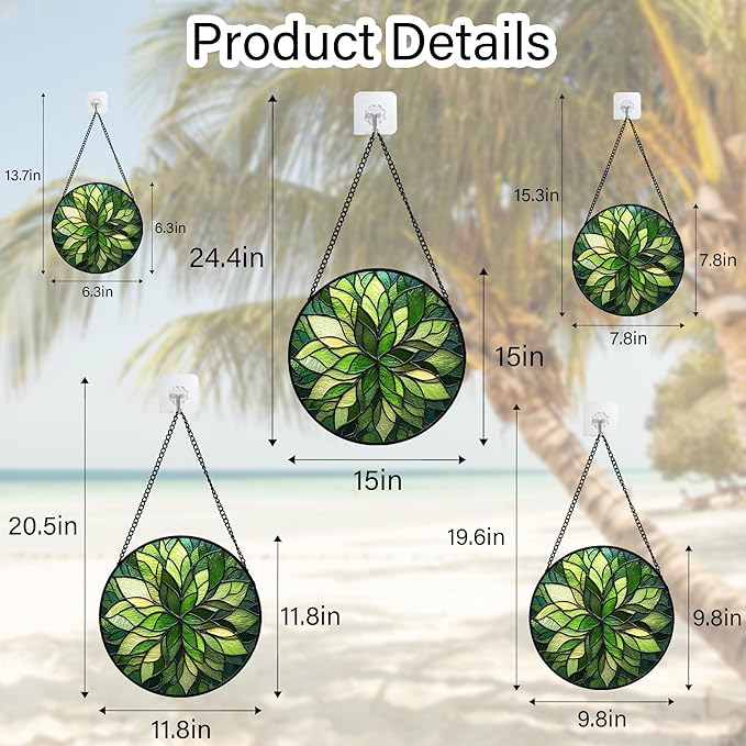 Stained Glass Window Hanging - Green Gradient Flowers Suncatcher for Doors Window Home Plant Sun Catchers Decor Christmas Mother's Day Birthday Gifts for Teacher Women Men Mom Nana 9.8 in