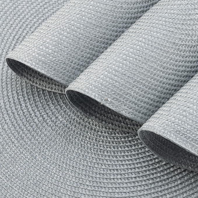 Winknowl Round Braided Placemats Set of 6 Washable Woven Heat Resistant Table Mats for Kitchen Dining Tables 15 inch Round Place Mats (Light Gray,6pcs)