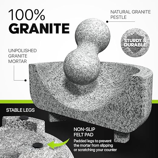 2 Sets Umien??Granite Mortar and Pestle Set - 100% Granite - 3.5-Cups - 8-Inch ??Avocado Tool Included ??Natural Stone Molcajete for Spices, Pestos, & Guacamole (Grey) - Stone Grinder - Guacamole