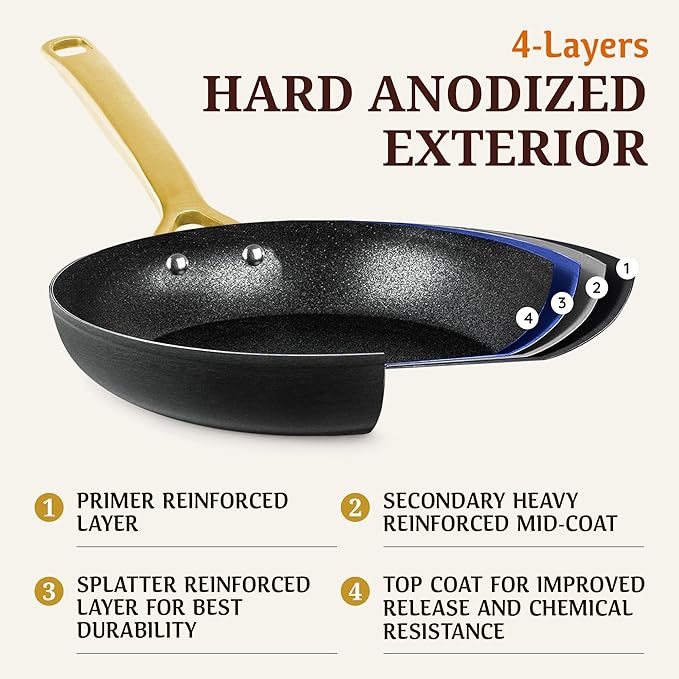 Granitestone 20pcs Induction Pots and Pans Set Non Stick Cookware Set with Deep Frying Pan & 6pc Knife Set, Hard Anodized Exterior with Armor Max Coating Lasts 8x Longer, Oven & Dishwasher Safe