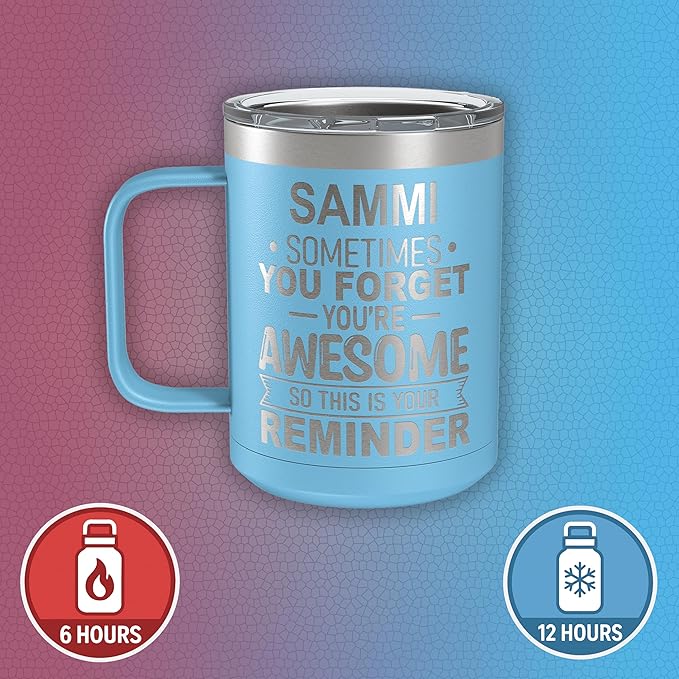 Personalized Inspirational Travel Coffee Mug, Inspirational Gifts for Men Dad Wife Sister Women, Custom Birthday For Him Her, Customized You?셱e Awesome Tumbler, Teacher Coworker Gifts 15oz Light Blue