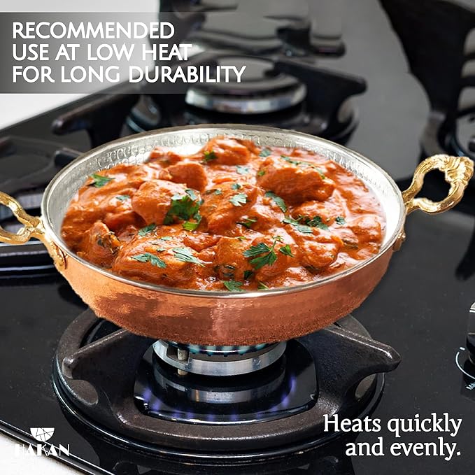 Hakan Copper Egg Pan for Cooking | Handmade Large Frying Pan | Hammered Skillet with Double Handles for Omelette | Authentic Kitchen Cookware & Copper Gifts Idea, 8.7??(22 cm)