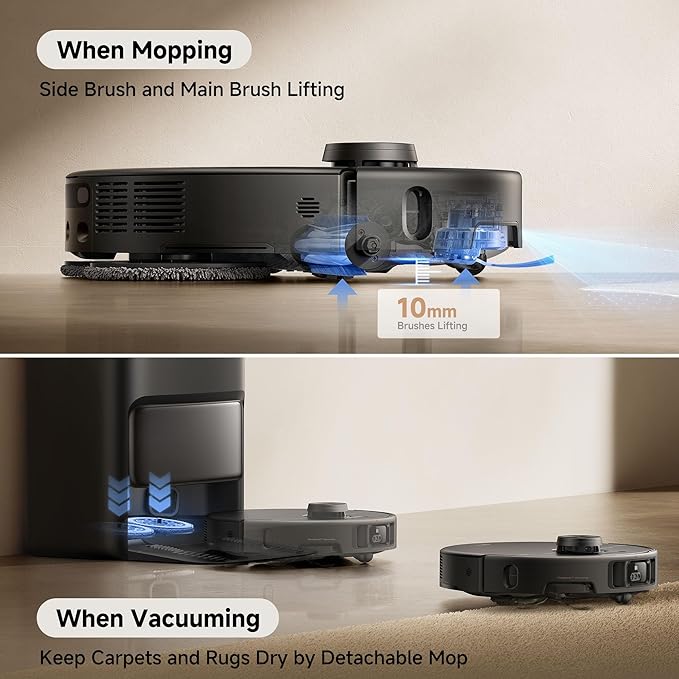 Mova P50 Pro Ultra Robot Vacuum and Mop, 19,000Pa Suction with Anti-Tangle Brush, Removable & Liftable Mop for Carpet & Floor, 167??Mop & Washboard Self Drying & Cleaning, Auto Empty & Refill, Black