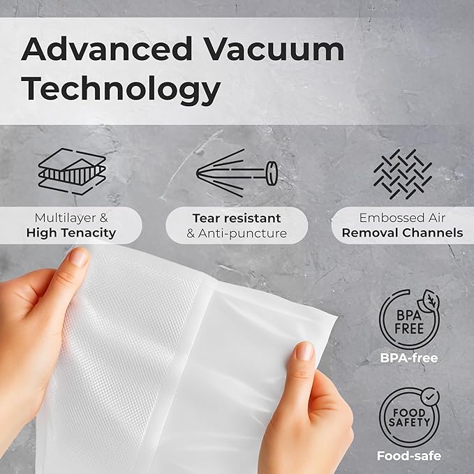 Vacuum Sealer Bags Roll 8" x 50' for Sous Vide and Food Storage, BPA Free, Heavy Duty Commercial Grade Bag Rolls for Meal Prep and Boil Safe Use, 4 Count (200 FT)