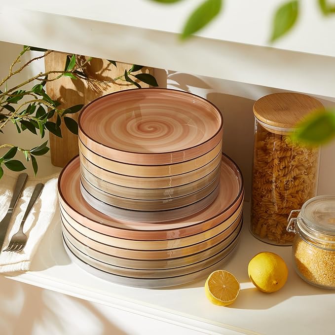 Sweese 7.8 Inch Porcelain Dessert Plates Set of 6 - Gradient Salad Plates, Microwave & Dishwasher Safe, Scratch-Resistant, Elegant High-Edge Design for Appetizers, Cakes, Pasta - Neutral
