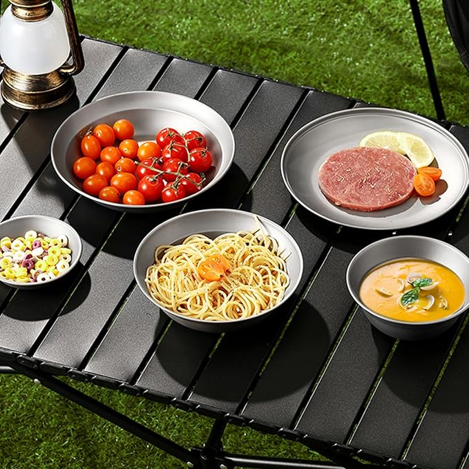 Pure Titanium Camping Plate 8.26 inch Ultralight Metal Dish Plate Backpacking Deep Plate for Hiking Kitchen