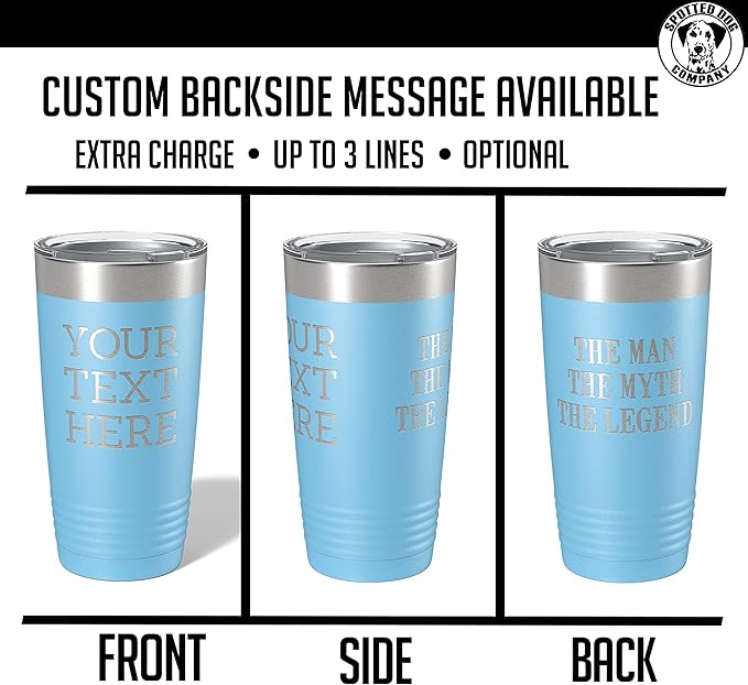 Personalized 20oz (17 Colors) Powder Coated Insulated Stainless Steel Tumbler with Lid, Custom Etched, Customized Text Message Name, Engraved Gift Idea Women Men Him Her, Your Text Here (Light Blue)
