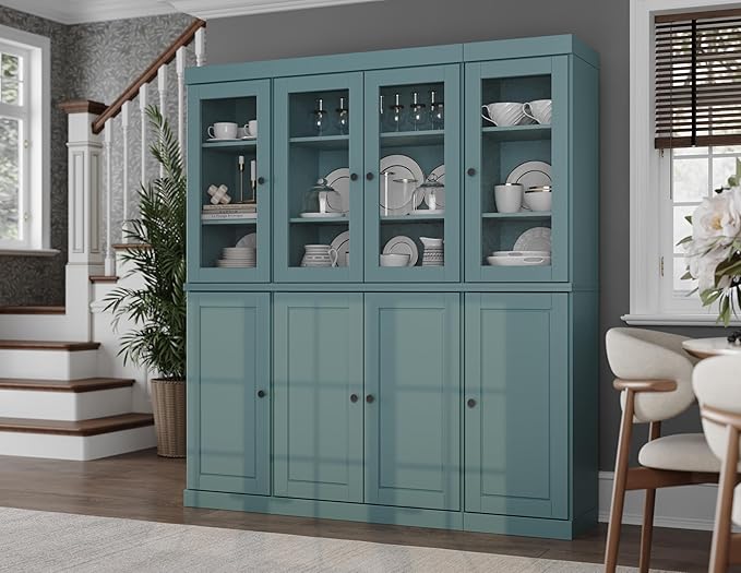 Palace Imports 100% Solid Wood Kitchen Pantry Hutch, Aqua, 65" w x 71.5" h x 15.5" d, Renewable Eco-Friendly Wood, Made in Brazil