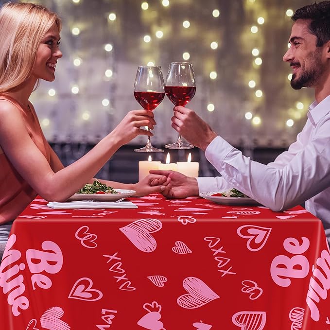 3 Pcs Valentines Decorations, 108" X 54" Plastic Valentines Tablecloth, Disposable Love Tablecloth, Pink Table Cloth Rectangle Galentines Party Favors, Heart Table Cover for Galentine Wedding Party