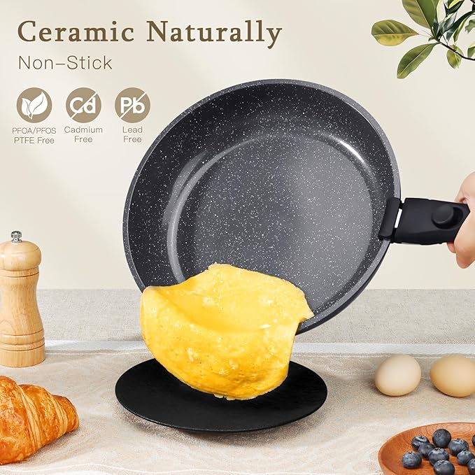 GiPP Ceramic Pots and Pans Set Non Stick, Nonstick Detachable Handle Cookware Sets, Healthy Non Toxic PFAS PFOA & PTFE Free, Dishwasher 竊냀ven Safe, Induction Kitchen Pot and Pan, 8 Piece Grey