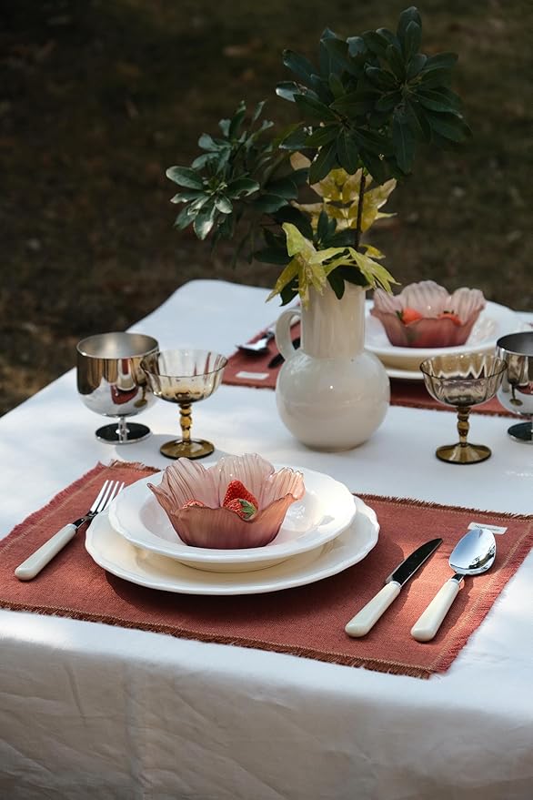 Noalumea 100% Linen Placemats Set of 4 ??Thick Terracotta Table Mats with Hand-Frayed Edges, Machine Washable, Elegant Dining Table Decor for Everyday Meals & Holiday Gatherings, 14 x 19 Inch