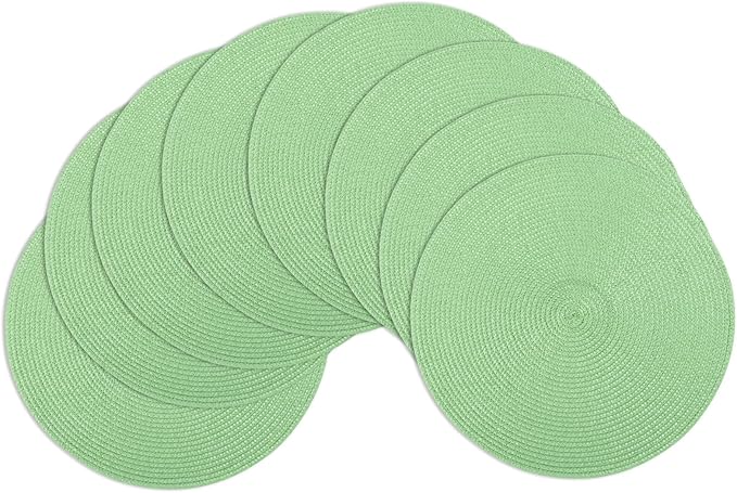 Winknowl Round Braided Placemats Set of 8 Washable Woven Heat Resistant Table Mats for Kitchen Dining Tables 15 inch Round Place Mats (Grass Green,8pcs)