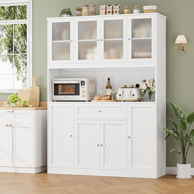 72" Large Pantry Cabinet with Doors and Drawer, 55.1" Wide Kitchen Cabinets with Countertop, White Kitchen Pantry Storage Cabinet for Dining Room, Living Room, Modern