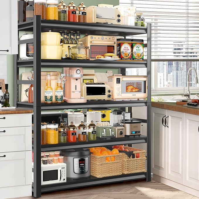 Heavy Duty Kitchen Storage Shelves 18''D*48''W*78''H, Waterproof and Rustproof Metal Shelf, Adjustable Multi-Functional Kitchen Shelf, Black