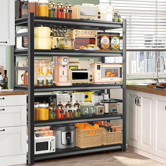 Heavy Duty Kitchen Storage Shelves 18''D*48''W*78''H, Waterproof and Rustproof Metal Shelf, Adjustable Multi-Functional Kitchen Shelf, Black