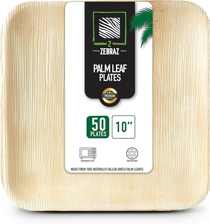 Premium 10??Palm Leaf Disposable Plates ??Set of 50, Heavy-Duty Dinner Plates, Natural Plastic Alternative, Compostable & Microwave Safe for Weddings, Parties & Events