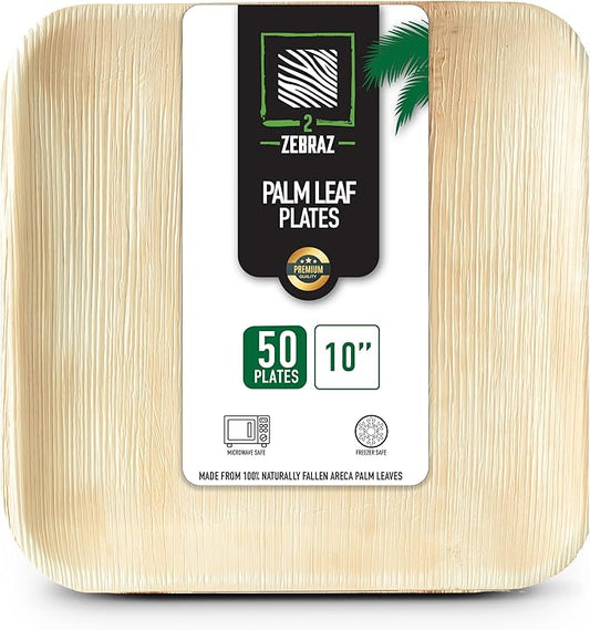 Premium 10??Palm Leaf Disposable Plates ??Set of 50, Heavy-Duty Dinner Plates, Natural Plastic Alternative, Compostable & Microwave Safe for Weddings, Parties & Events