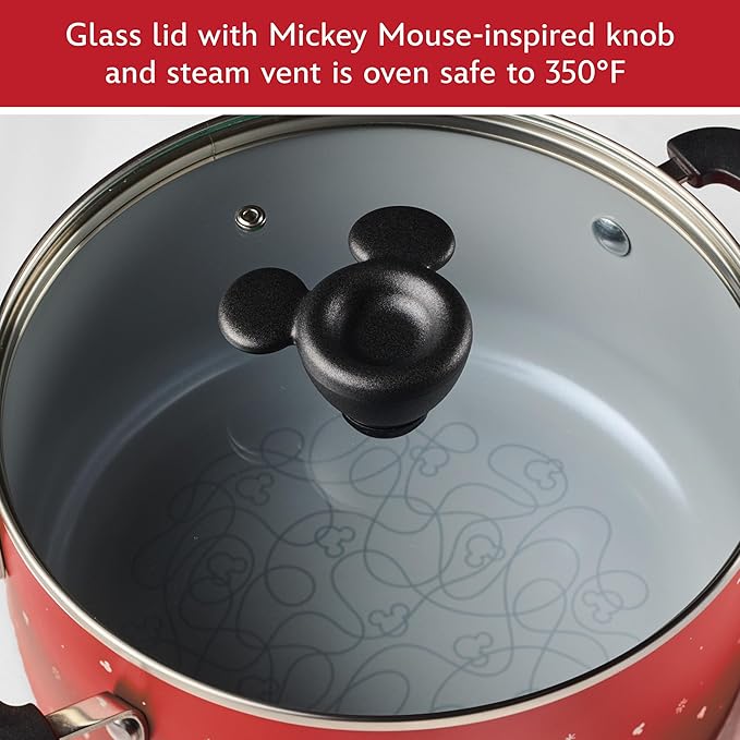 Farberware Disney Bon Voyage Ceramic Nonstick Pots and Pans Set with Baking Sheet/Cookie Pan and Disney Home Kitchen Tools, 8 Piece Non Stick Cookware Set - Red