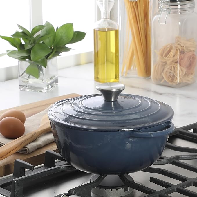 Gibson Home Addlestone 2.65 Qt Enameled Cast Iron Dutch Oven Pot with Lid ??Round, Oven Safe to 500째F, Ideal for Bread Baking & Stews - Gradient Navy Blue