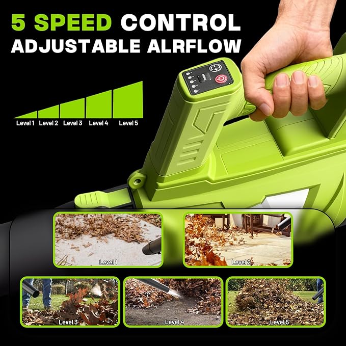 Leaf Blower Cordless, Electric Leaf Blower with 2 x 4.5Ah Batteries and Charger, 5 Speed Modes, 1 x Adjustable Shoulder Strap, Lightweight Leaf Blowers for Blowing Lawn Care, Garden, Patio Cleaning