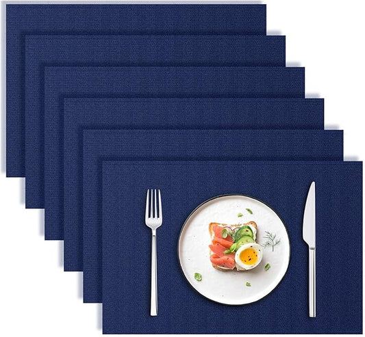 Blue Forest Placemats Set of 6, Dual-Layered Thickened Faux Linen Table Mats Heat Resistant Machine Washable Wrinkle Free Place Mats for Kitchen Dining Outdoor/Indoor (NavyBlue, Set of 6)